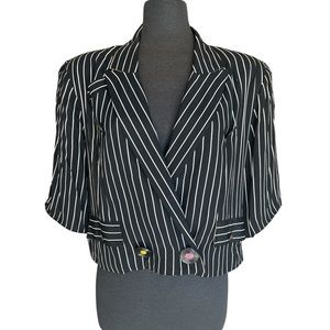 PLATINUM BY DOROTHY Striped Blazer Record Buttons Motif Lining Vintage
